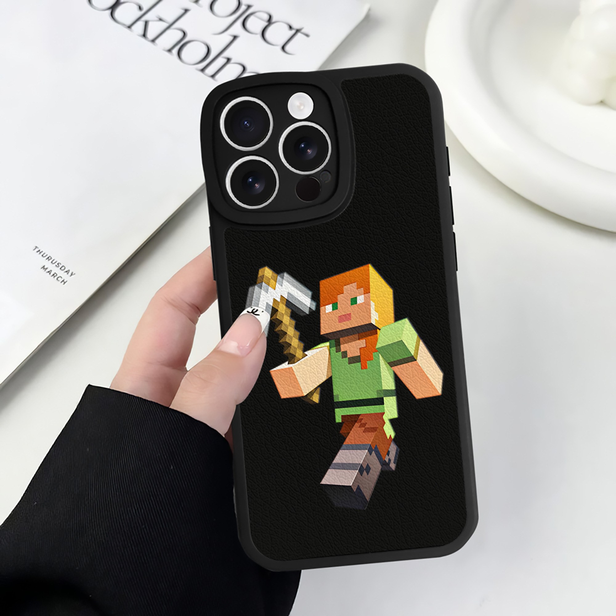 （画像用） マインクラフト ブロックの世界 Minecraft MC Block world 【iPhone 16シリーズ対応】シリコンスマホケース（レザー調） 材質：シリコン